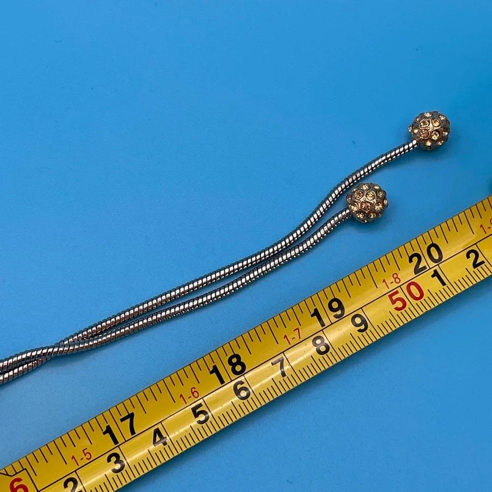 Banana‎ Republic Lariat Necklace Women Silver Tone Knot Pave Ball Snake Chain
